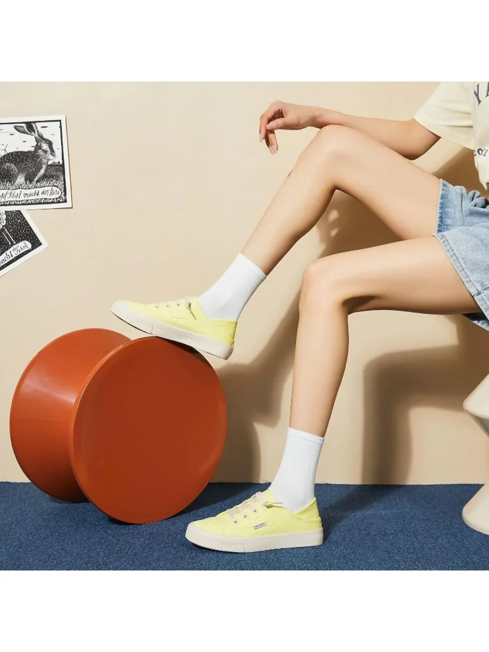 Women's Yellow Round Toe Solid Non Slip Fashion Slip on Loafer Sneaker Shoes